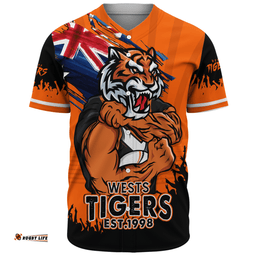 Amazing Aussie Wests Tigers Heart Of A Fighter Tough And Fearless Baseball Shirt
