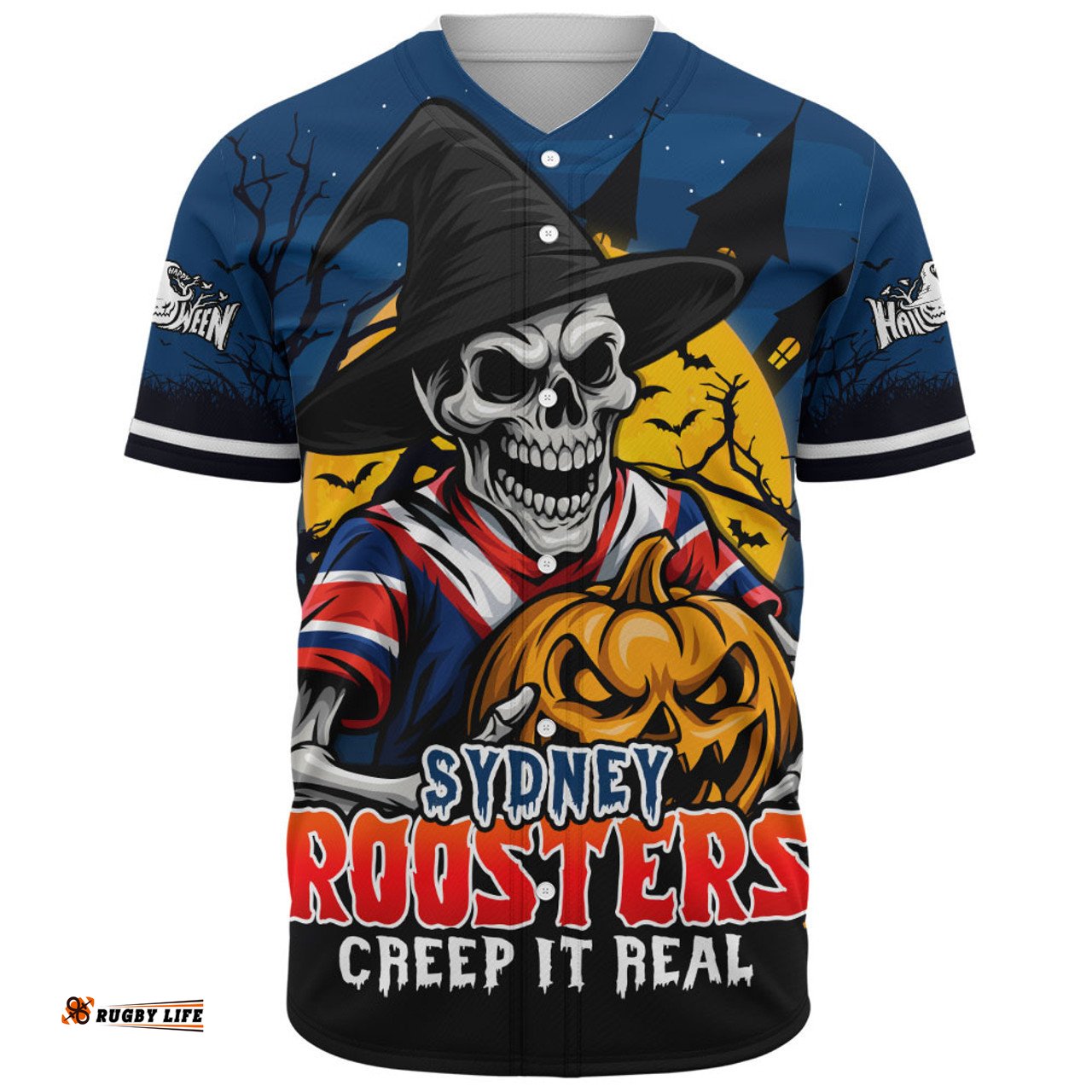 Amazing Aussie Sydney Roosters Dark Moon Rugby Halloween Battle Edition Baseball Shirt