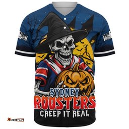Amazing Aussie Sydney Roosters Dark Moon Rugby Halloween Battle Edition Baseball Shirt