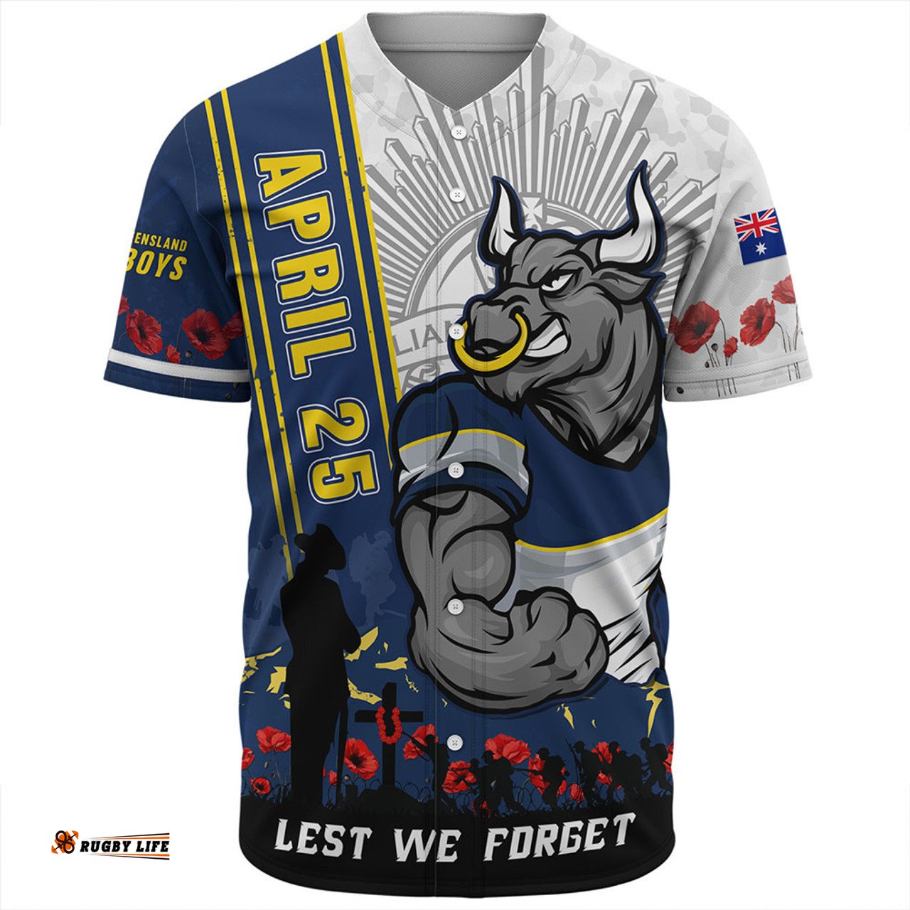 Amazing Aussie North Queensland Cowboys Anzac Day Lest We Forget Strong Fighting Spirit Baseball Shirt