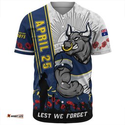Amazing Aussie North Queensland Cowboys Anzac Day Lest We Forget Strong Fighting Spirit Baseball Shirt