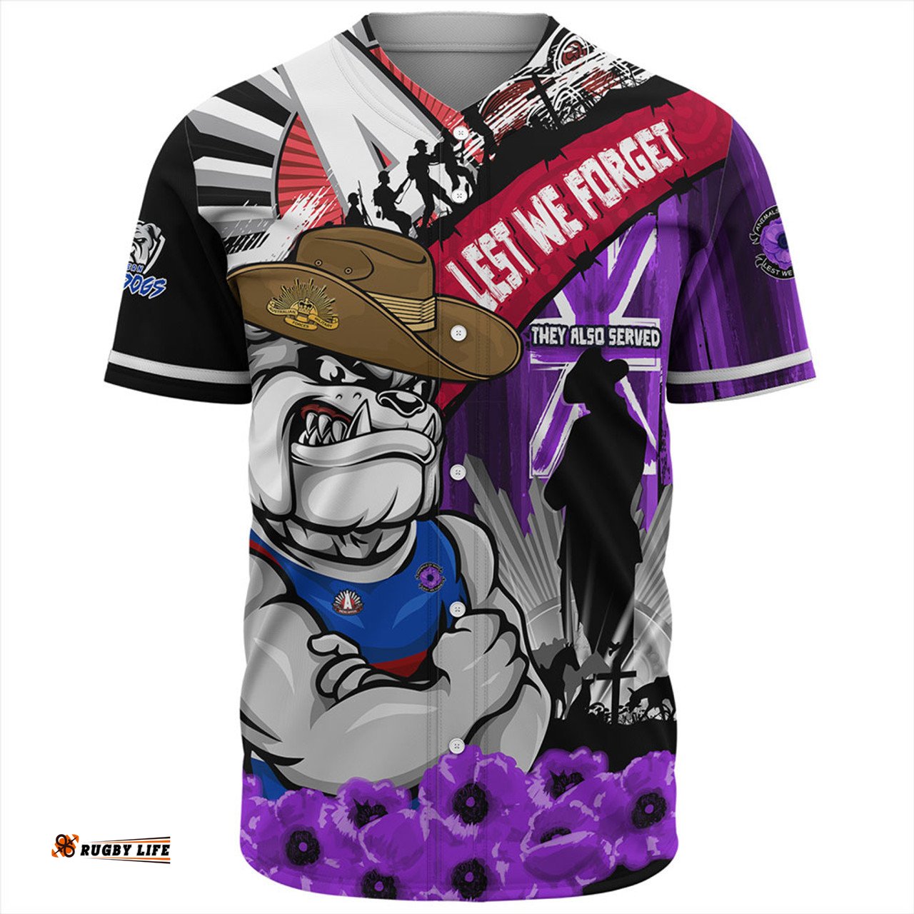 Amazing Aussie Western Bulldogs ANZAC Day Honor Purple Valor And Spirit Baseball Shirt