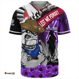 Amazing Aussie Western Bulldogs ANZAC Day Honor Purple Valor And Spirit Baseball Shirt
