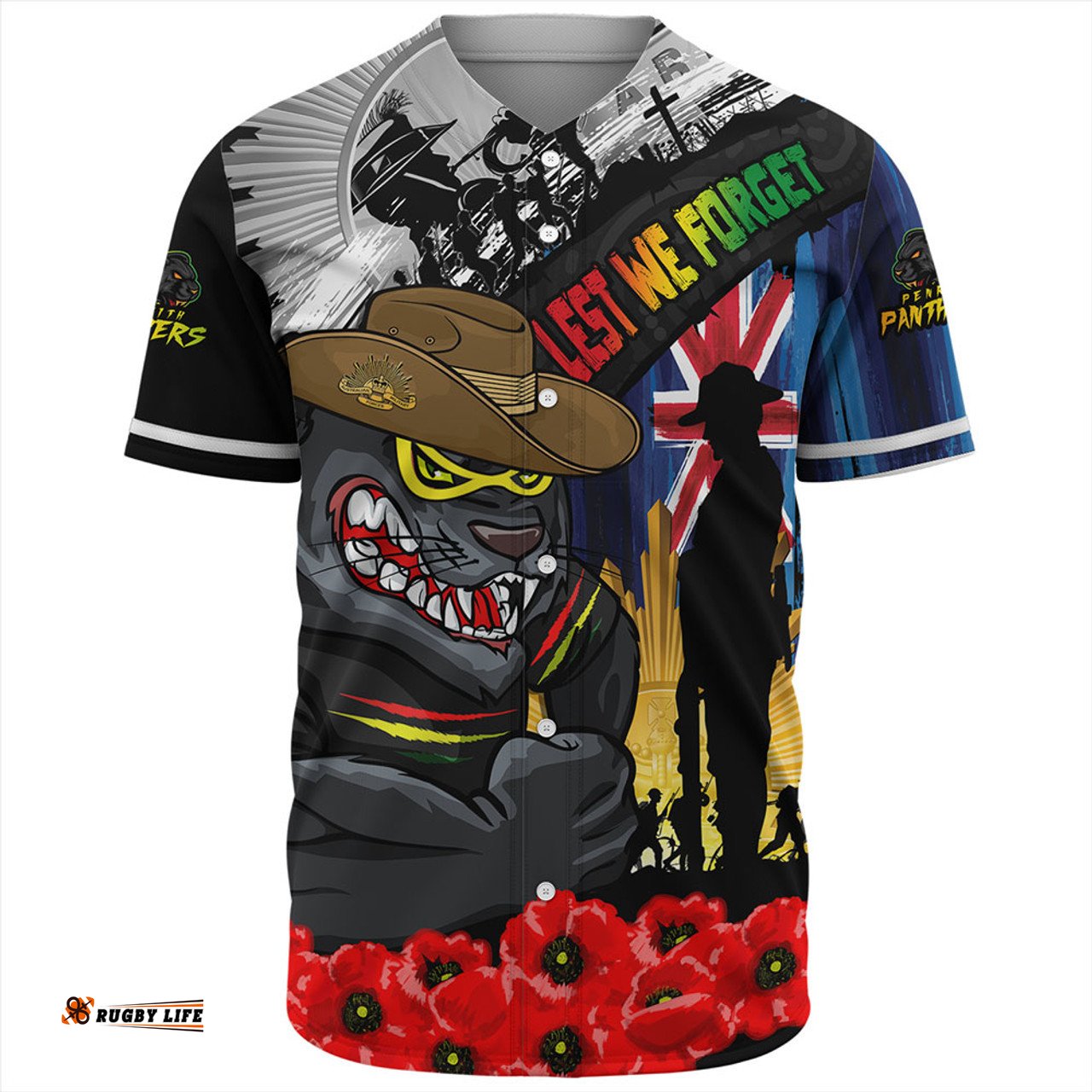 Amazing Aussie Penrith Panthers United In Spirit Anzac Day Tribute Baseball Shirt