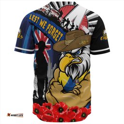 Amazing Aussie West Coast Eagles Anzac Day Honor United In Spirit Baseball Shirt