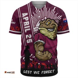 Amazing Aussie Queensland Maroons Anzac Day Lest We Forget Strong Fighting Spirit Baseball Shirt