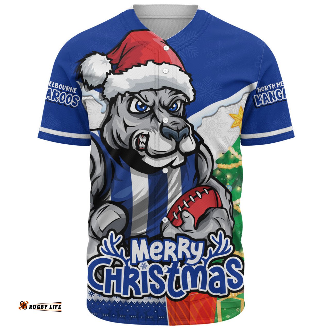 Amazing Aussie North Melbourne Santa Scoring Touchdown On Christmas Game Day Baseball Shirt