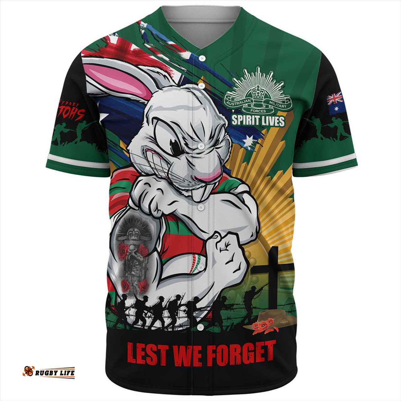 Amazing Aussie South Sydney Rabbitohs Fearless ANZAC Defender Baseball Shirt