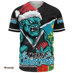 Amazing Aussie Port Adelaide Santa Scoring Touchdown On Christmas Game Day Baseball Shirt