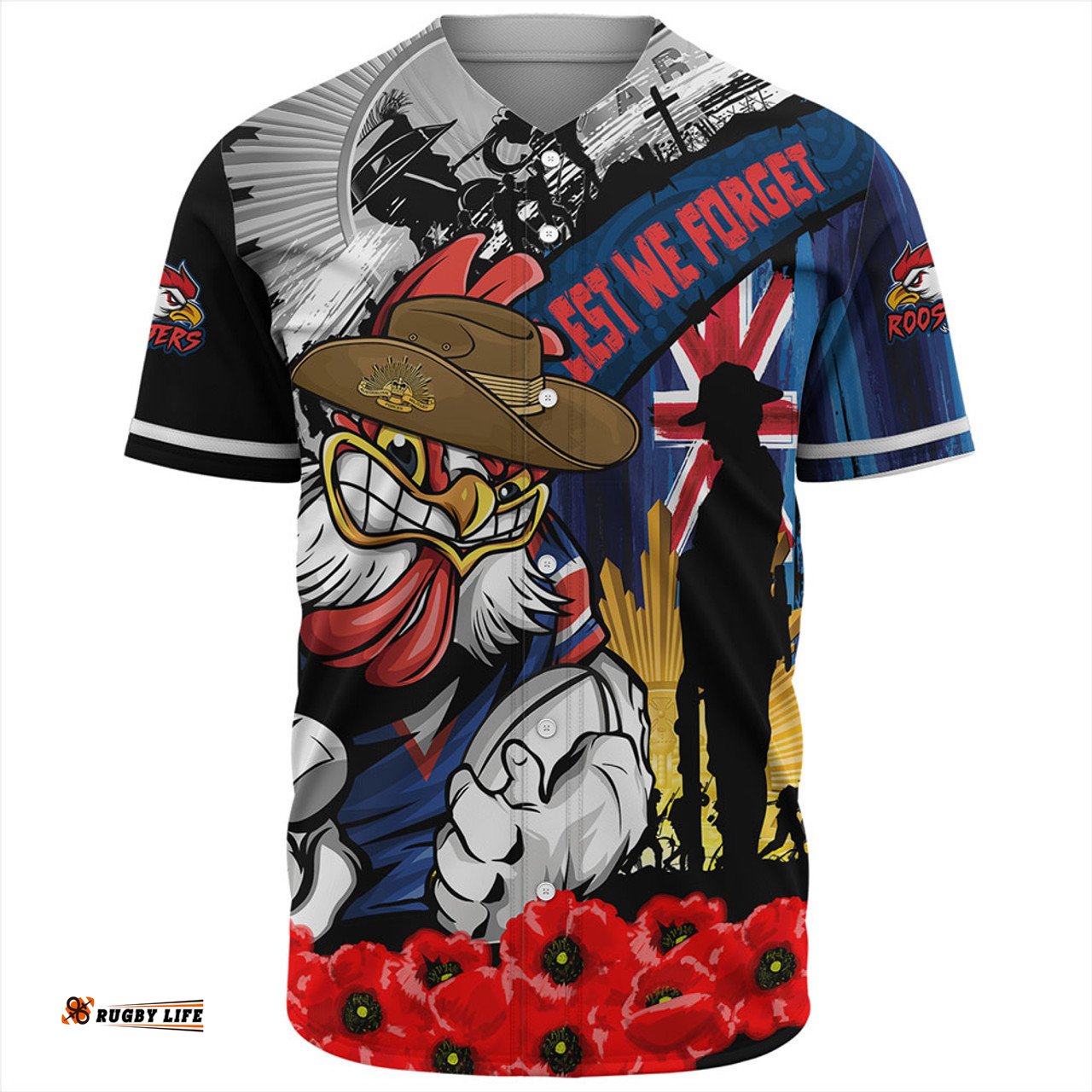 Amazing Aussie Sydney Roosters United In Spirit Anzac Day Tribute Baseball Shirt