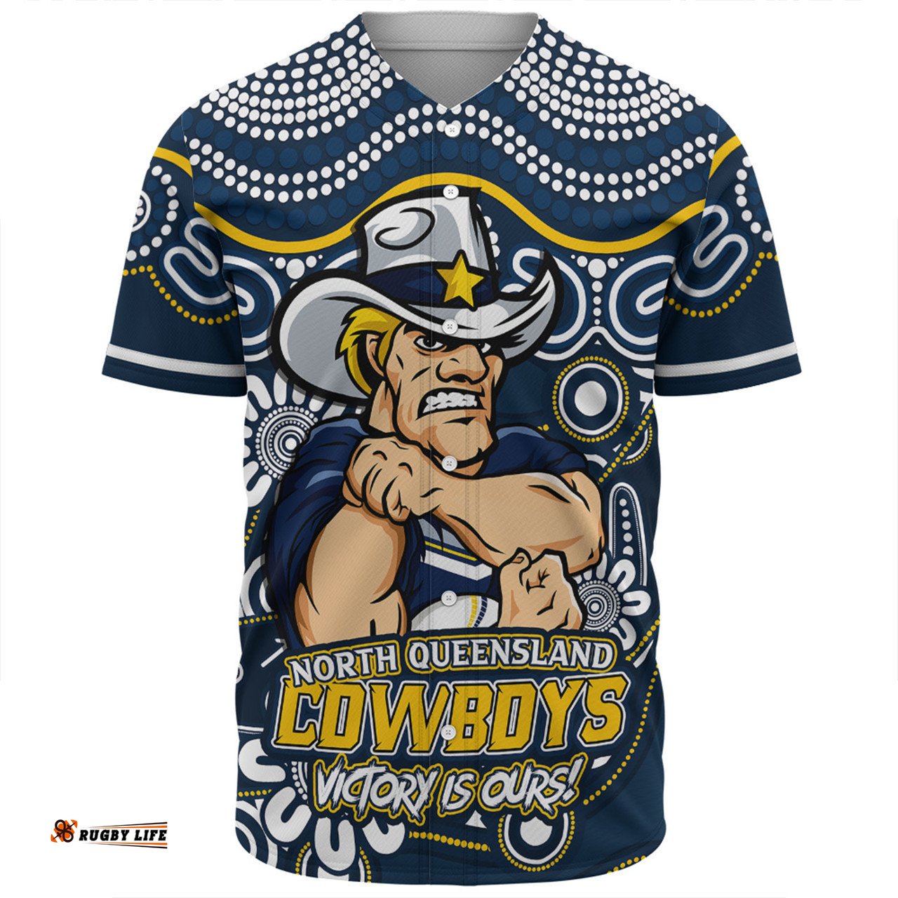 Amazing Aussie North Queensland Cowboys Aboriginal Inspired Tough Fan Rugby For Life Baseball Shirt