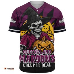 Amazing Aussie Queensland Maroons Dark Moon Rugby Halloween Battle Edition Baseball Shirt