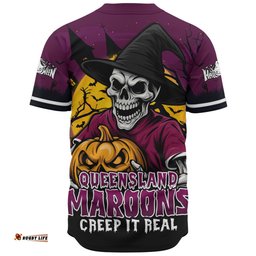 Amazing Aussie Queensland Maroons Dark Moon Rugby Halloween Battle Edition Baseball Shirt
