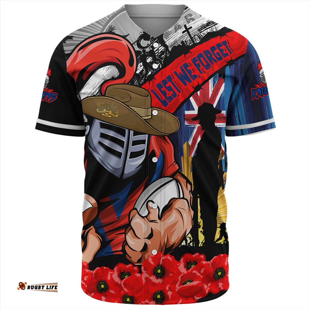 Amazing Aussie Newcastle Knights United In Spirit Anzac Day Tribute Baseball Shirt