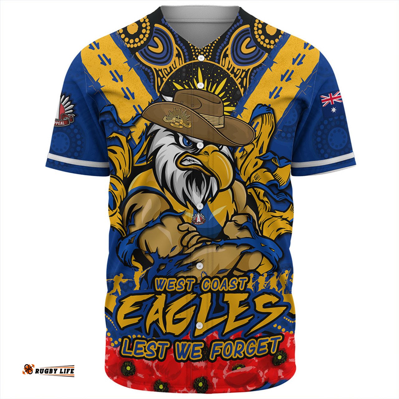 Amazing Aussie West Coast Eagles Ripped Legacy Of The Game The ANZAC Spirit Lives On Baseball Shirt