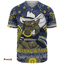Amazing Aussie North Queensland Cowboys Custom Custom With Aboriginal Inspired Style Of Dot Painting Patterns  Baseball Shirt