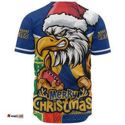 Amazing Aussie West Coast Eagles Santa Scoring Touchdown On Christmas Game Day Baseball Shirt
