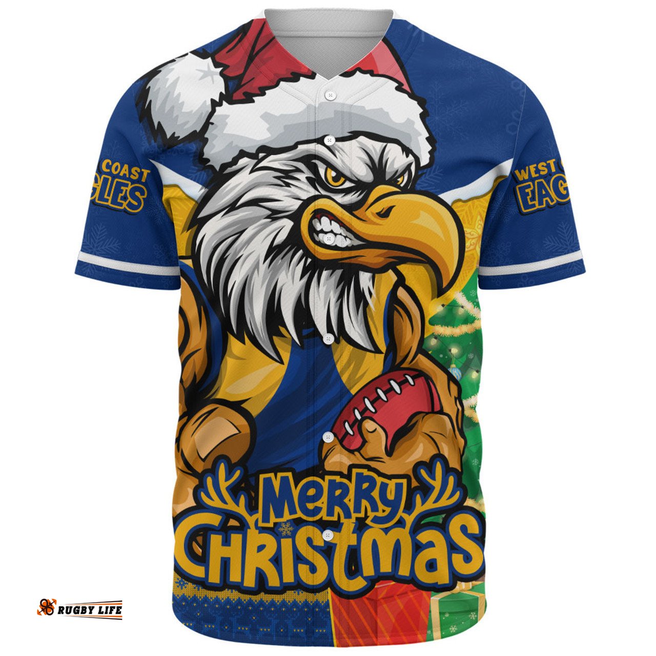 Amazing Aussie West Coast Eagles Santa Scoring Touchdown On Christmas Game Day Baseball Shirt