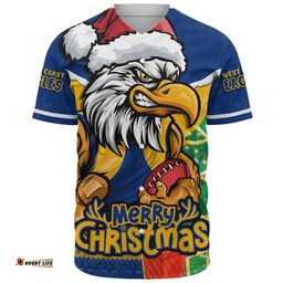 Amazing Aussie West Coast Eagles Santa Scoring Touchdown On Christmas Game Day Baseball Shirt
