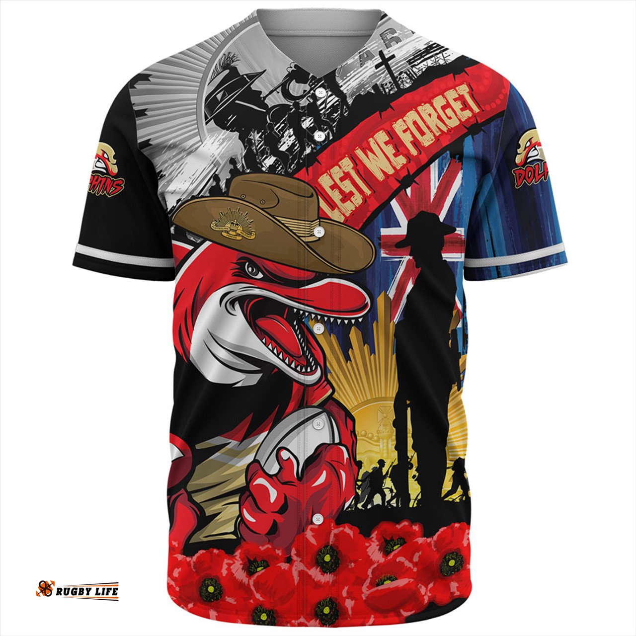 Amazing Aussie Redcliffe Dolphins United In Spirit Anzac Day Tribute Baseball Shirt