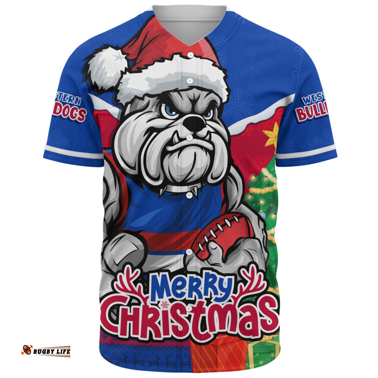 Amazing Aussie Western Bulldogs Santa Scoring Touchdown On Christmas Game Day Baseball Shirt