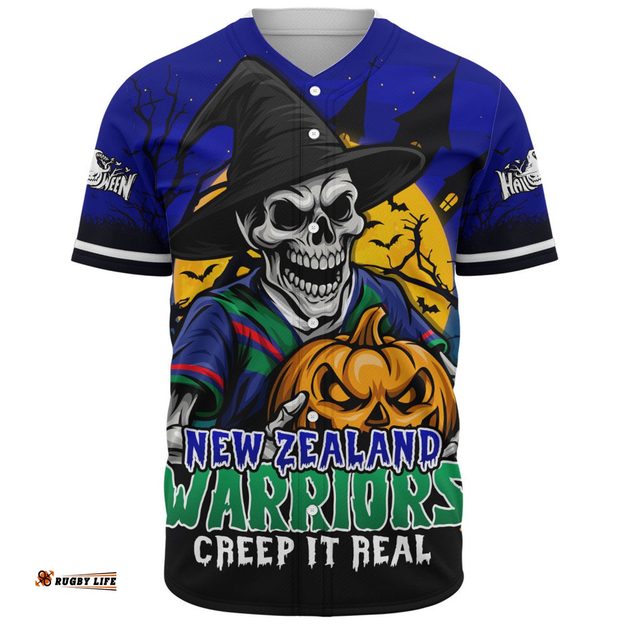 Amazing Aussie New Zealand Warriors Dark Moon Rugby Halloween Battle Edition Baseball Shirt