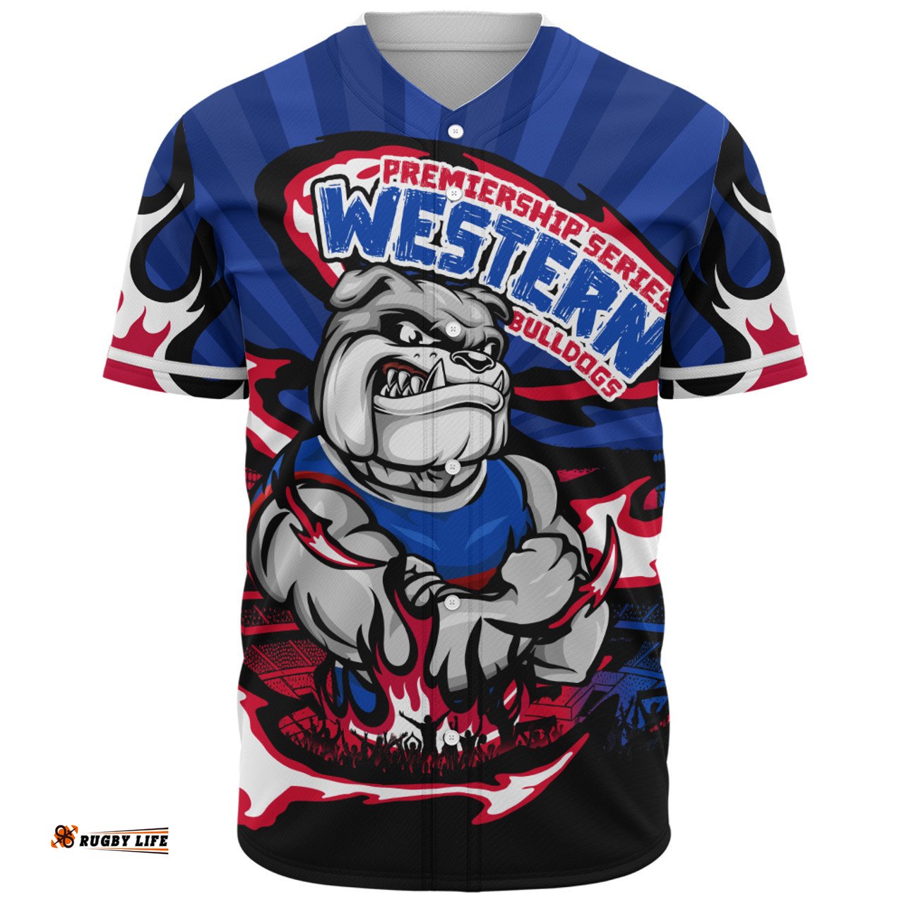 Amazing Aussie Western Bulldogs Premiership Series Flame Edition Baseball Shirt