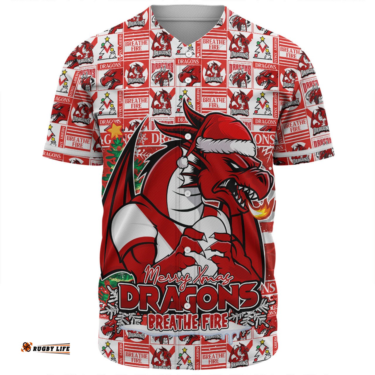Amazing Aussie St. George Illawarra Dragons Merry Ugly Christmas Comic Style Baseball Shirt