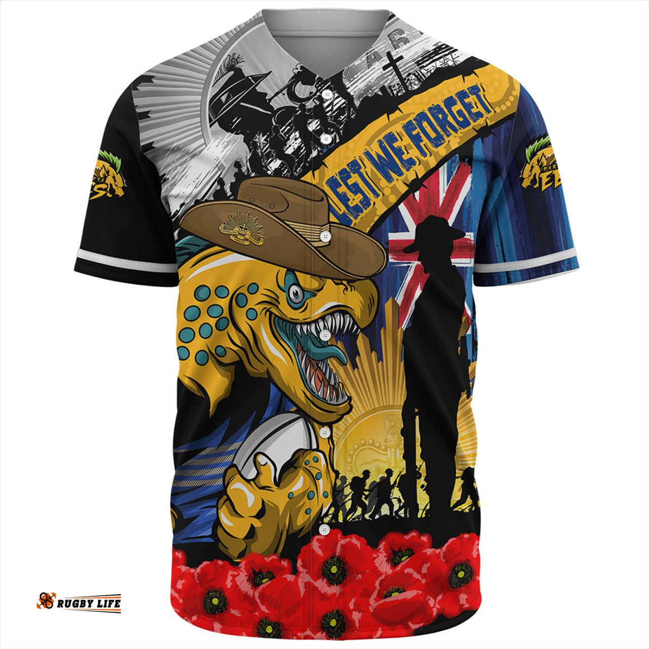 Amazing Aussie Parramatta Eels United In Spirit Anzac Day Tribute Baseball Shirt