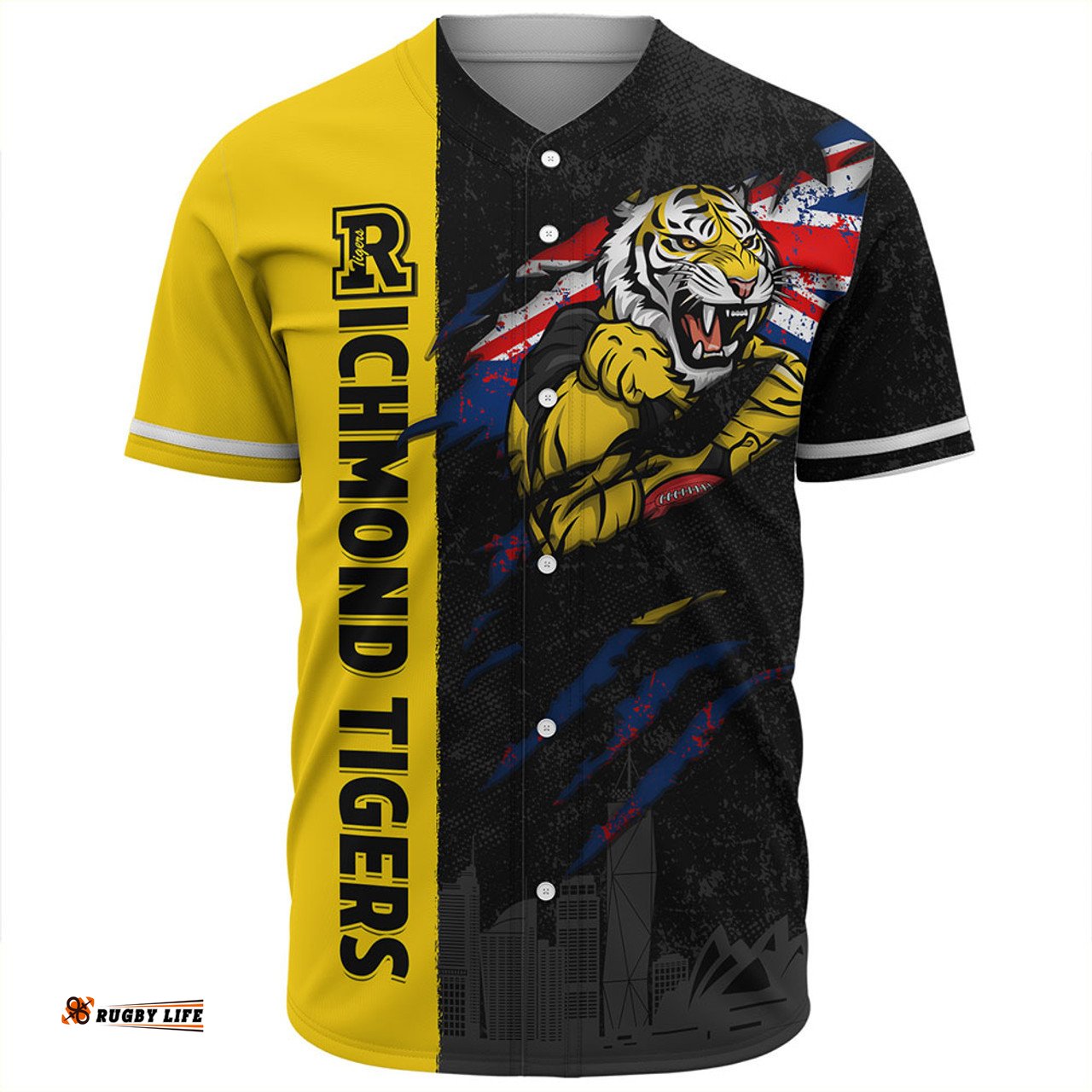 Amazing Aussie Richmond Burning Passion Of Power Scratch Style Baseball Shirt