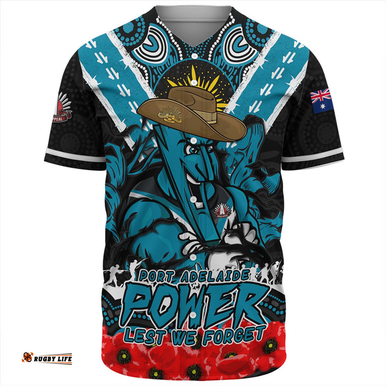 Amazing Aussie Port Adelaide Ripped Legacy Of The Game The ANZAC Spirit Lives On Baseball Shirt