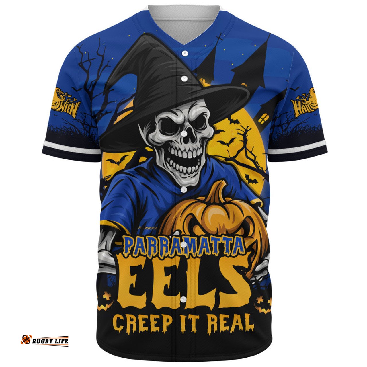 Amazing Aussie Parramatta Eels Dark Moon Rugby Halloween Battle Edition Baseball Shirt