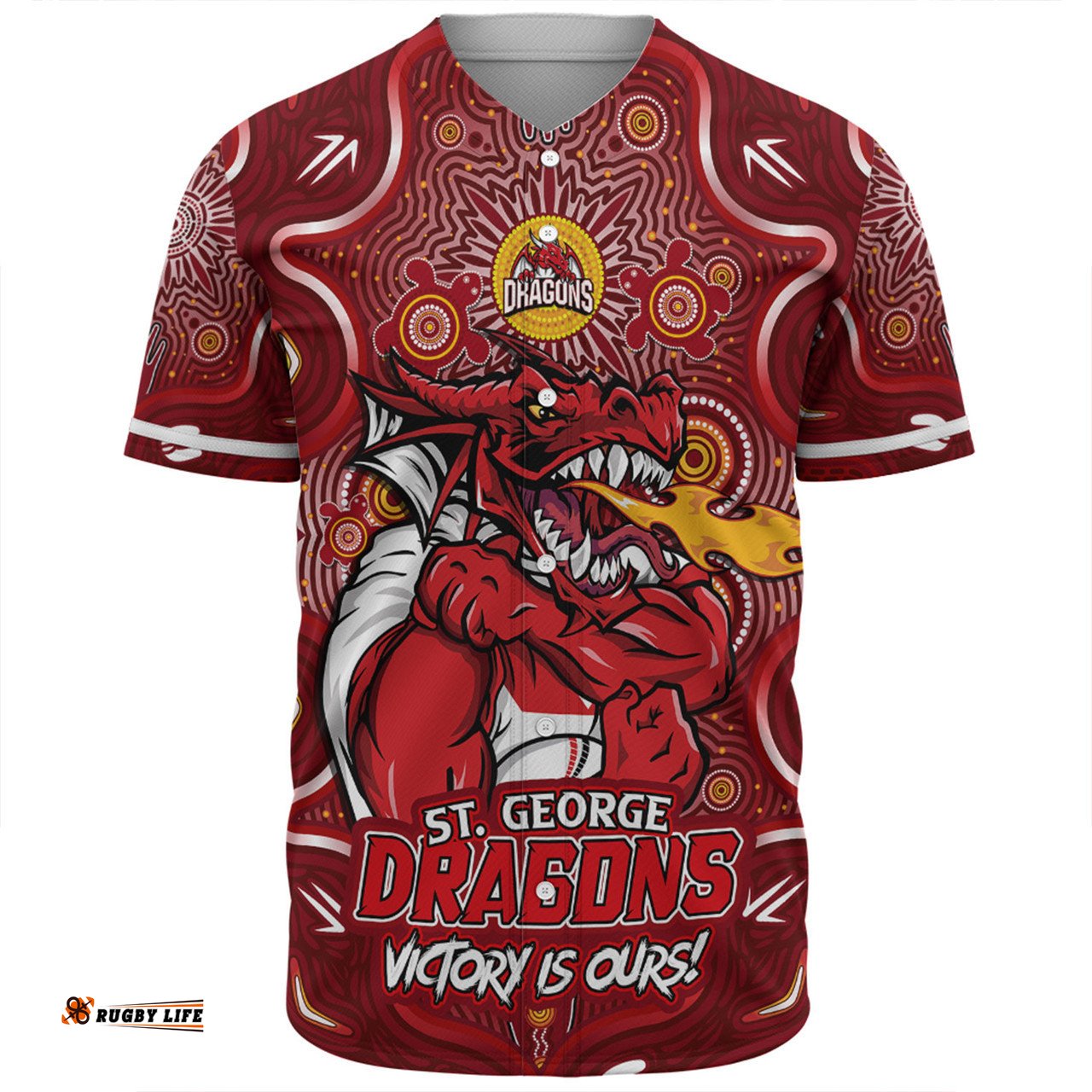 Amazing Aussie St. George Illawarra Dragons Aboriginal Pattern Inspired Victory Is Ours Baseball Shirt