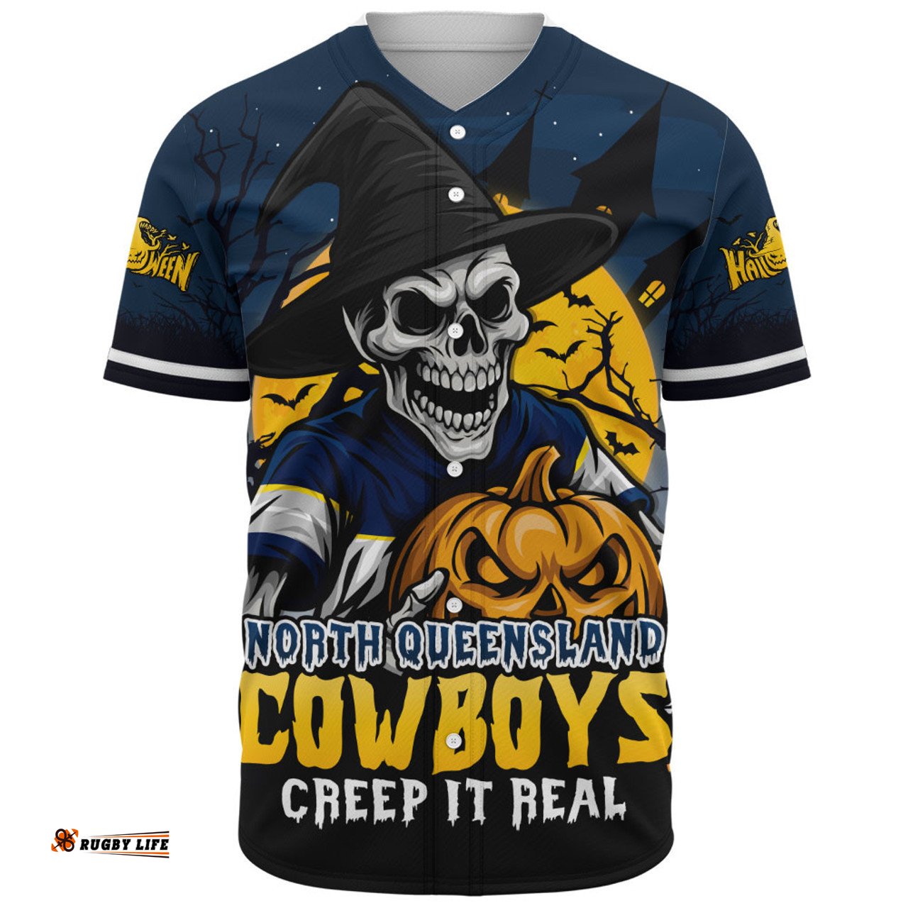 Amazing Aussie North Queensland Cowboys Dark Moon Rugby Halloween Battle Edition Baseball Shirt