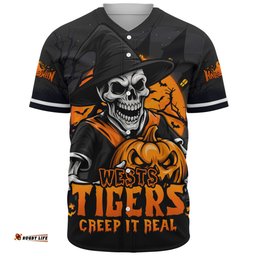 Amazing Aussie Wests Tigers Dark Moon Rugby Halloween Battle Edition Baseball Shirt