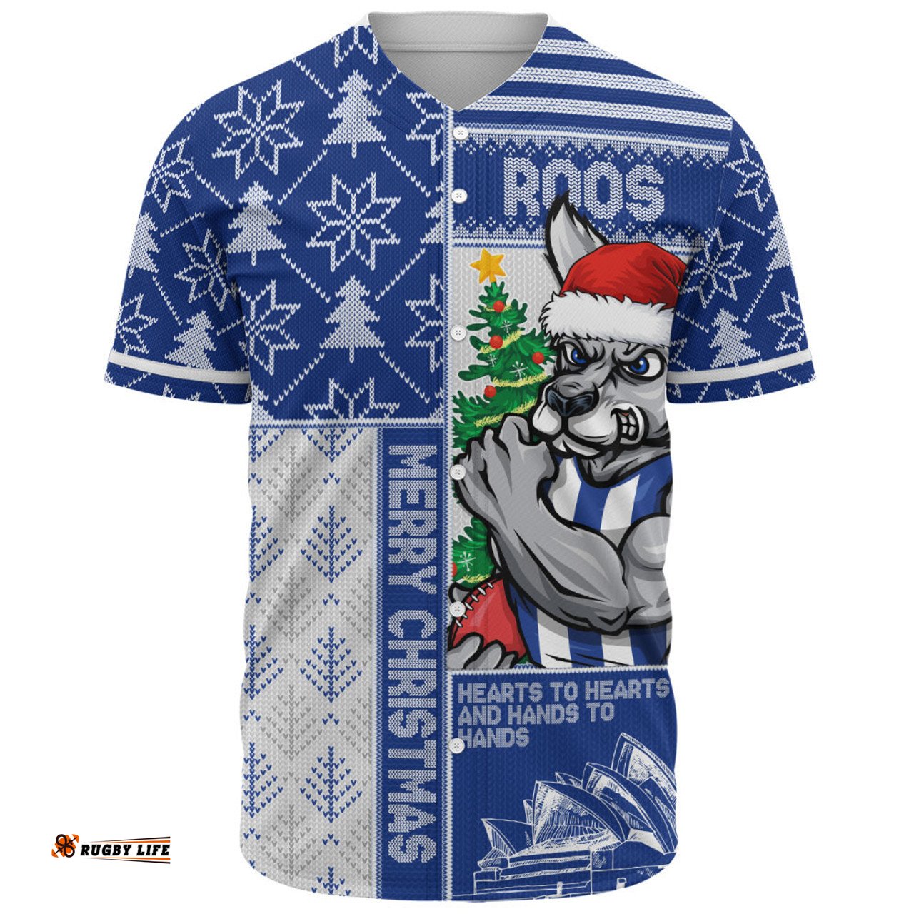 Amazing Aussie North Melbourne Merry Christmas Knit Style Festive Spirit Baseball Shirt