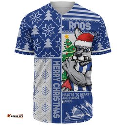 Amazing Aussie North Melbourne Merry Christmas Knit Style Festive Spirit Baseball Shirt