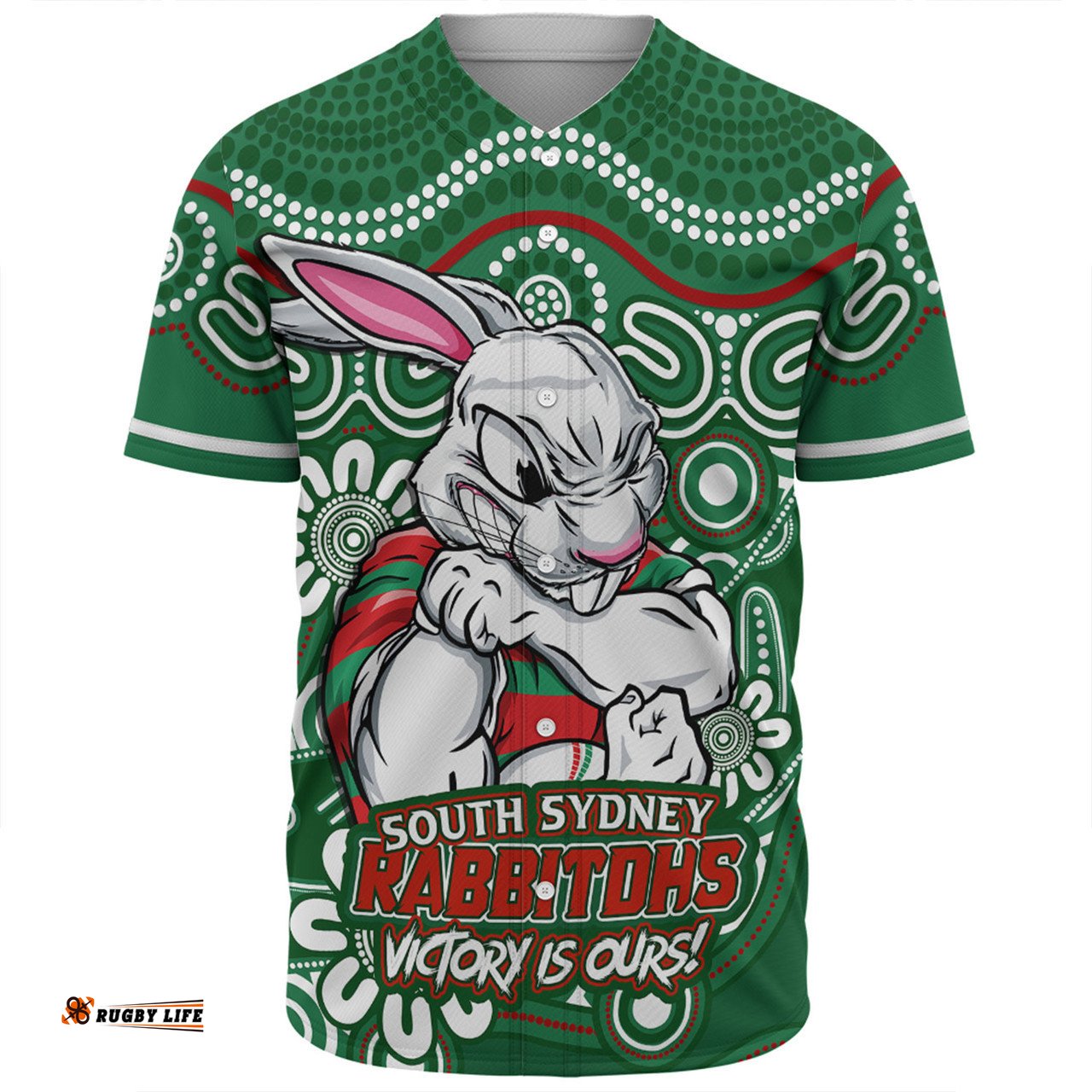 Amazing Aussie South Sydney Rabbitohs Aboriginal Inspired Tough Fan Rugby For Life Baseball Shirt