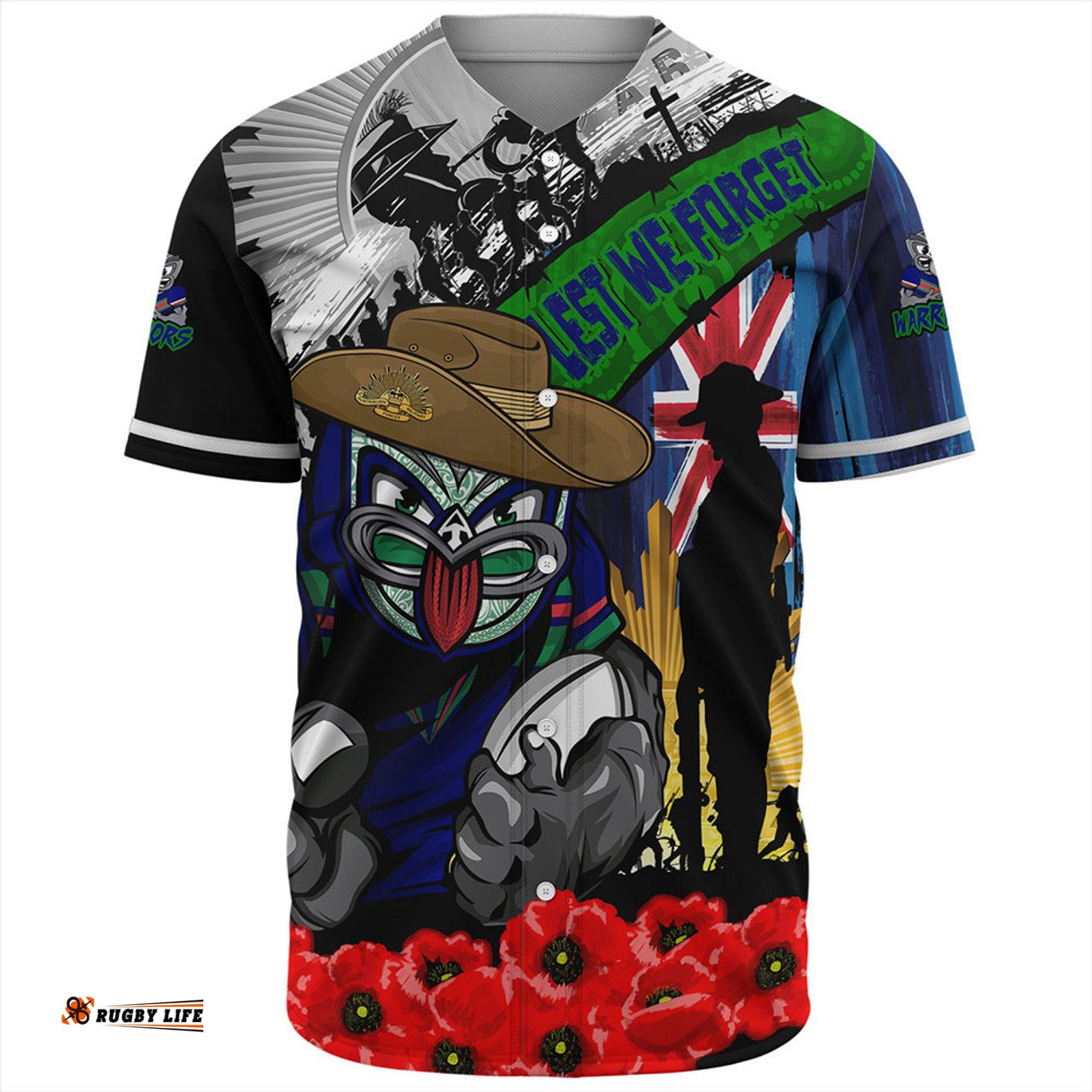 Amazing Aussie New Zealand Warriors United In Spirit Anzac Day Tribute Baseball Shirt