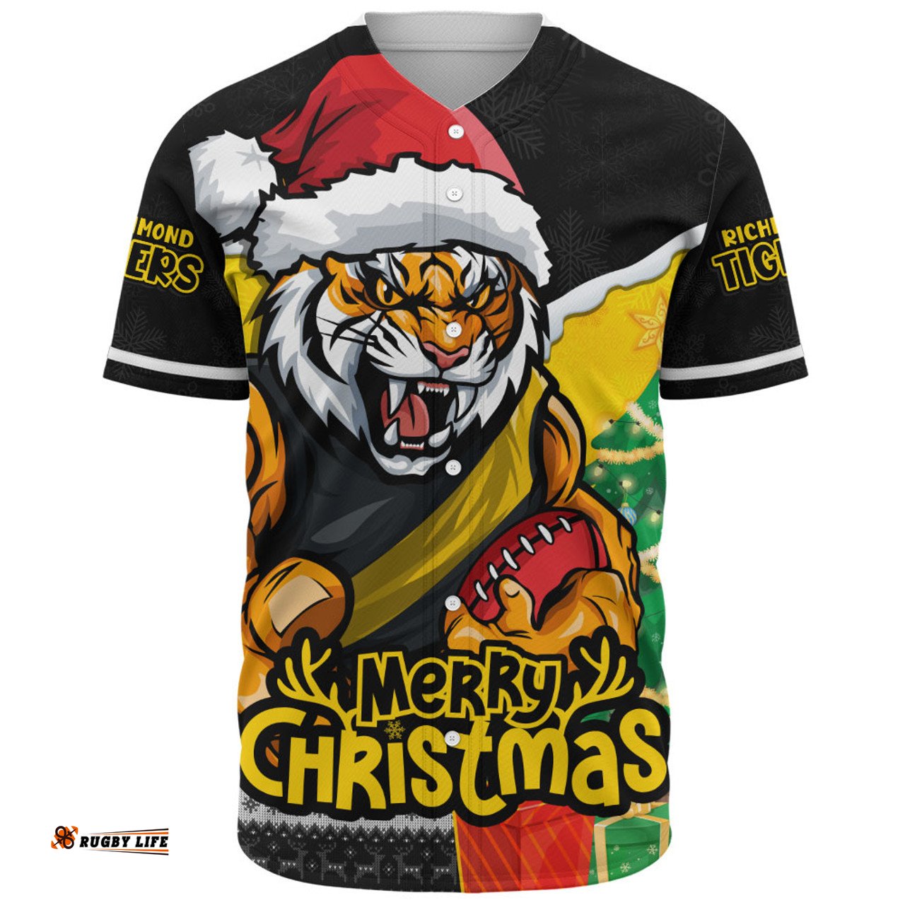 Amazing Aussie Richmond Santa Scoring Touchdown On Christmas Game Day Baseball Shirt