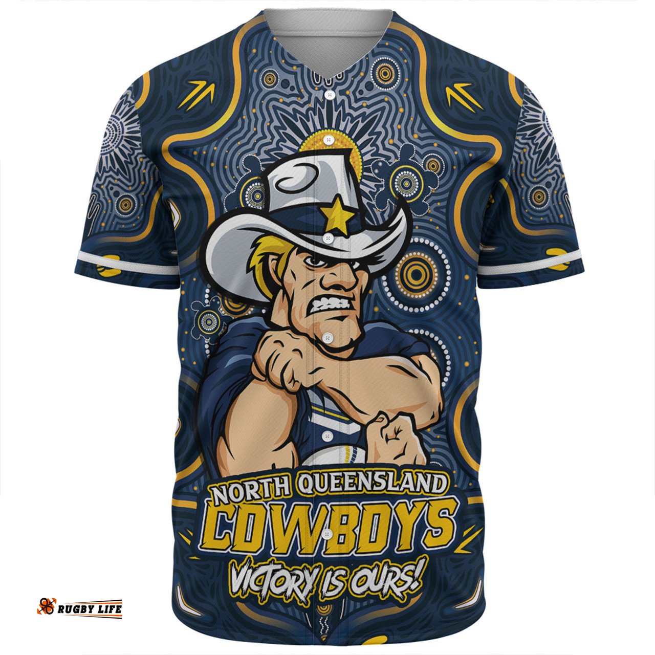 Amazing Aussie North Queensland Cowboys Aboriginal Pattern Inspired Victory Is Ours Baseball Shirt