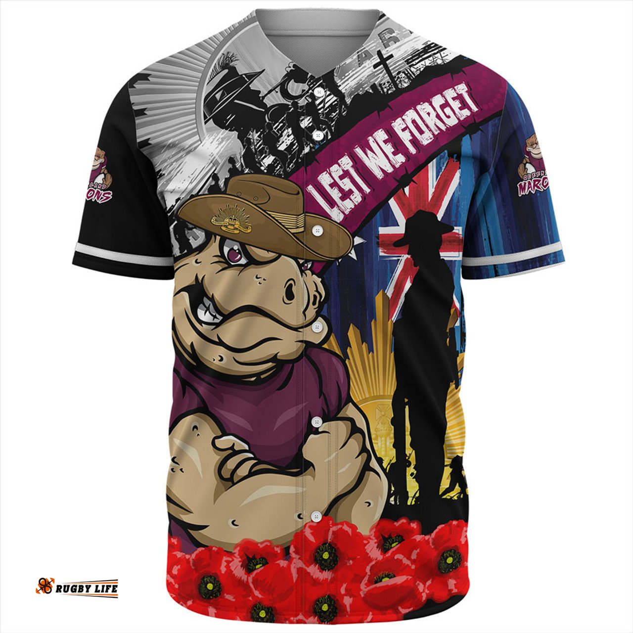 Amazing Aussie Queensland Maroons United In Spirit Anzac Day Tribute Baseball Shirt