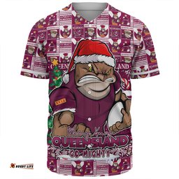 Amazing Aussie Queensland Maroons Merry Ugly Christmas Comic Style Baseball Shirt