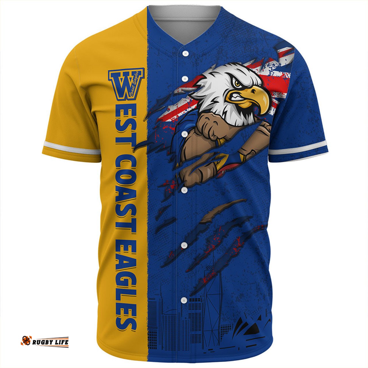 Amazing Aussie West Coast Eagles Burning Passion Of Power Scratch Style Baseball Shirt