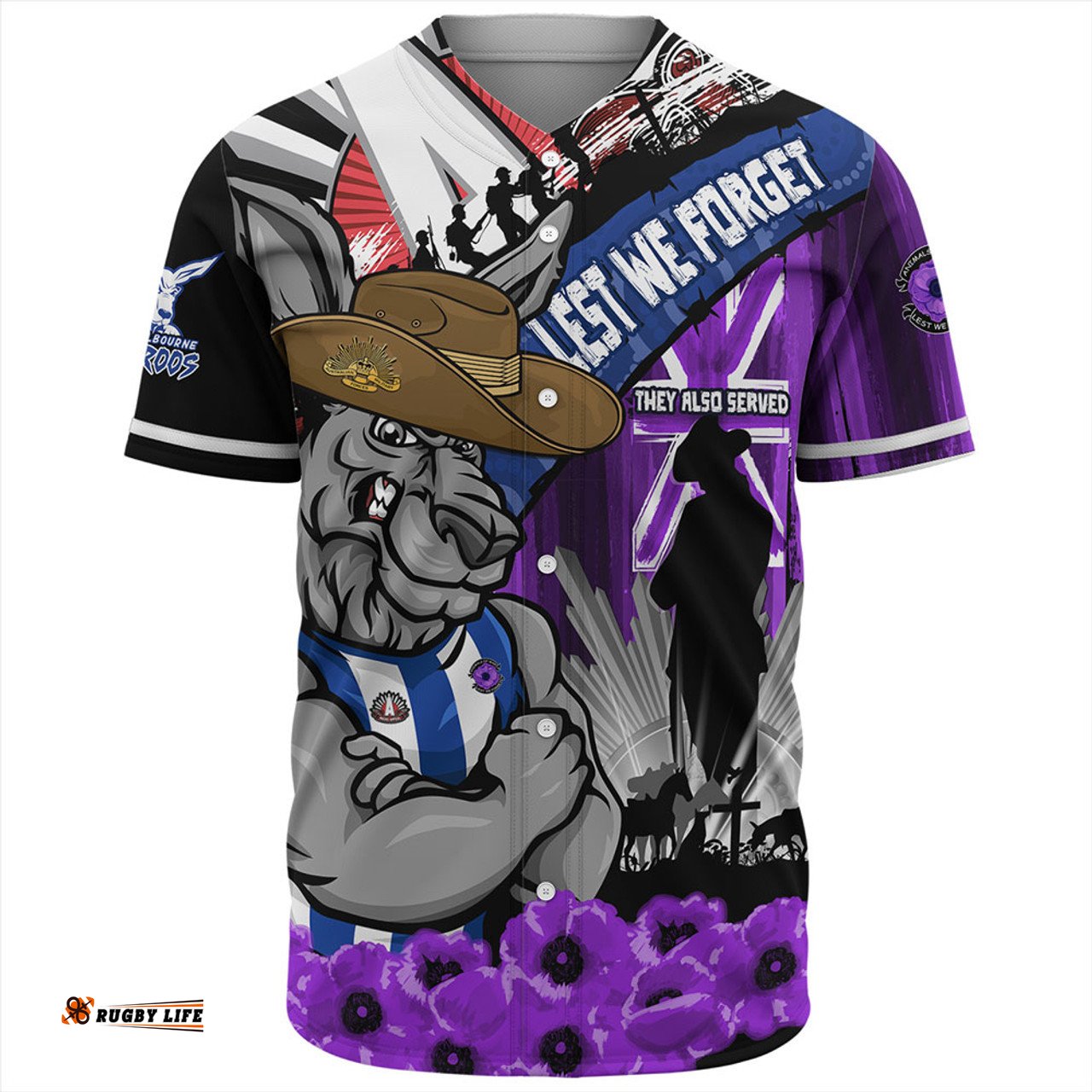 Amazing Aussie North Melbourne ANZAC Day Honor Purple Valor And Spirit Baseball Shirt