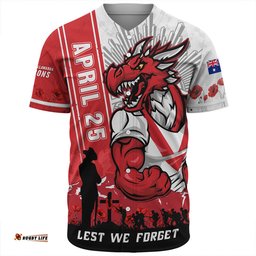 Amazing Aussie St. George Illawarra Dragons Anzac Day Lest We Forget Strong Fighting Spirit Baseball Shirt