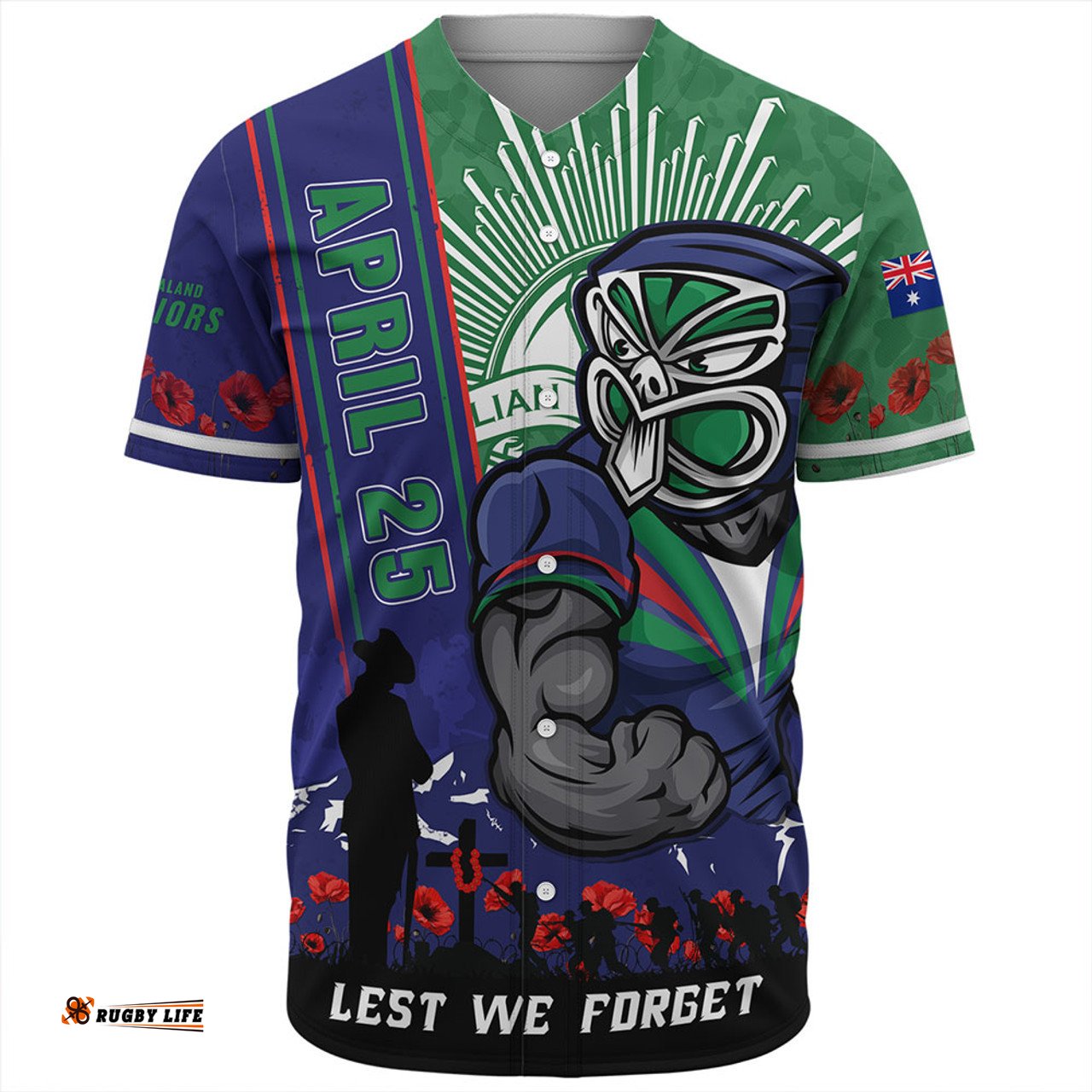 Amazing Aussie New Zealand Warriors Anzac Day Lest We Forget Strong Fighting Spirit Baseball Shirt