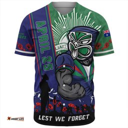 Amazing Aussie New Zealand Warriors Anzac Day Lest We Forget Strong Fighting Spirit Baseball Shirt