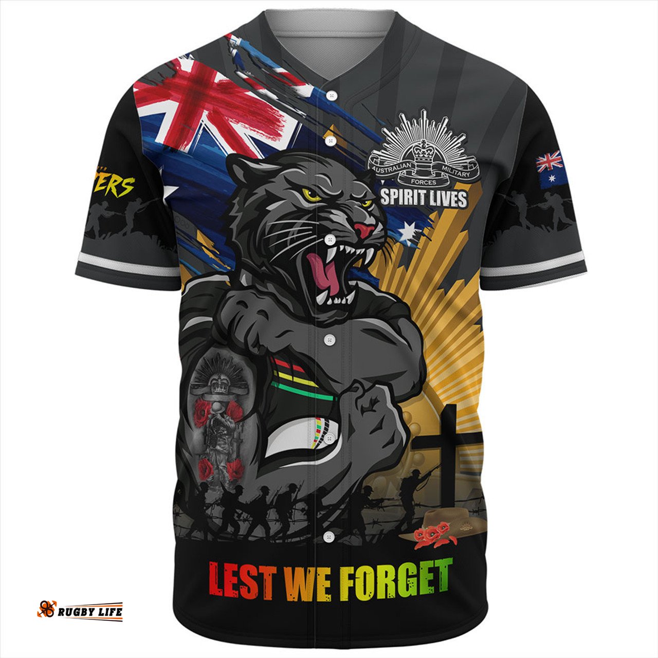 Amazing Aussie Penrith Panthers Fearless ANZAC Defender Baseball Shirt