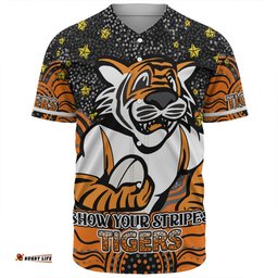 Amazing Aussie Wests Tigers Custom Custom With Aboriginal Inspired Style Of Dot Painting Patterns  Baseball Shirt